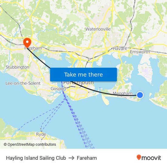 Hayling Island Sailing Club to Fareham map