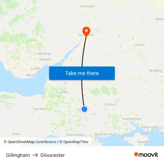 Gillingham to Gloucester map