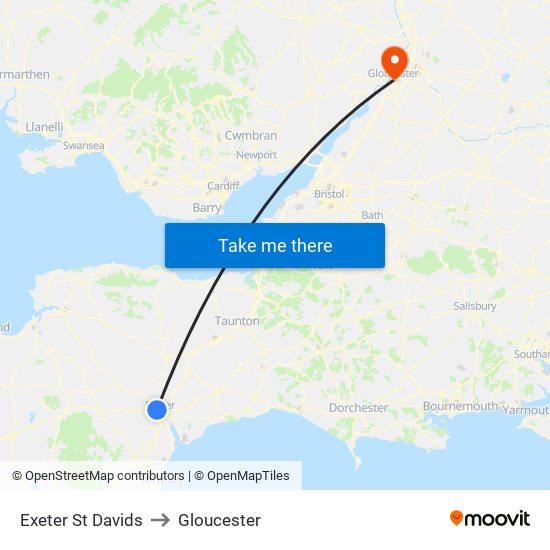 Exeter St Davids to Gloucester map