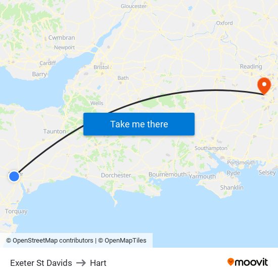 Exeter St Davids to Hart map