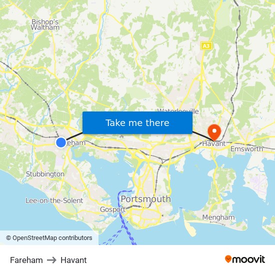 Fareham to Havant map