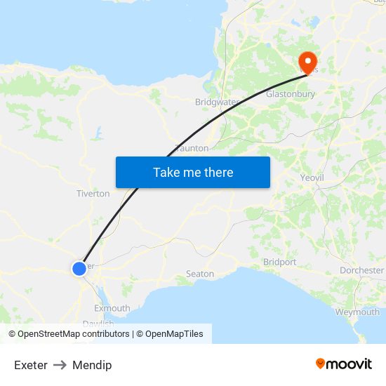 Exeter to Mendip map