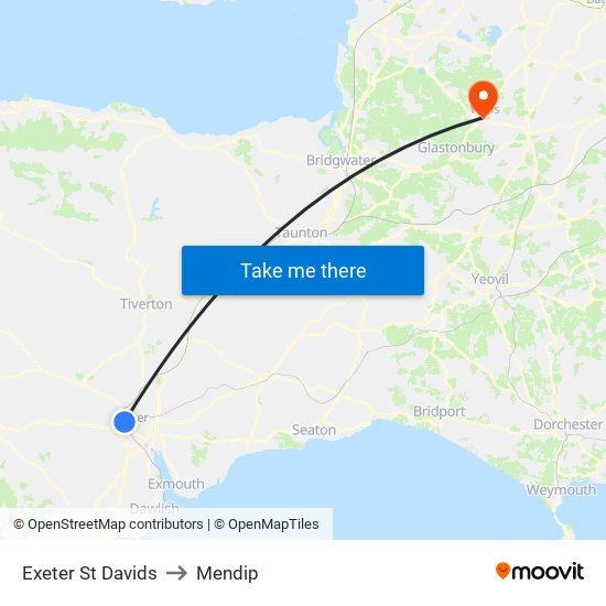 Exeter St Davids to Mendip map