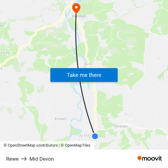 Rewe to Mid Devon map