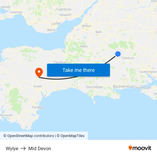 Wylye to Mid Devon map
