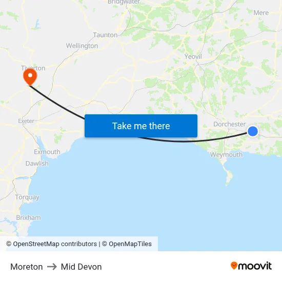Moreton to Mid Devon map