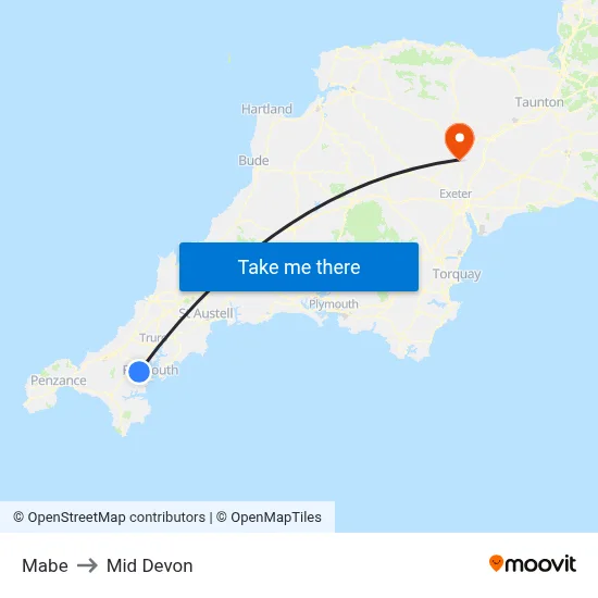 Mabe to Mid Devon map
