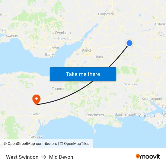 West Swindon to Mid Devon map