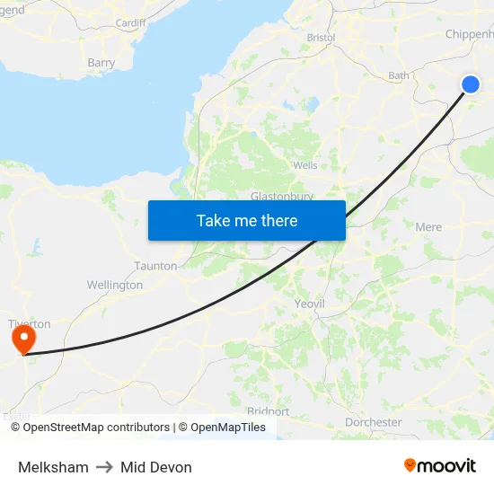 Melksham to Mid Devon map