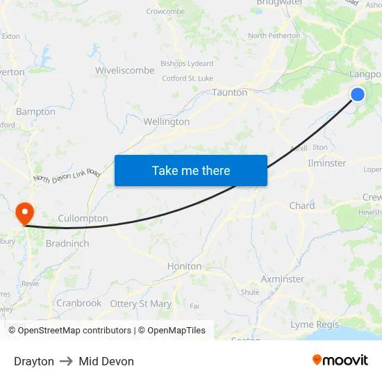 Drayton to Mid Devon map