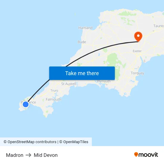 Madron to Mid Devon map