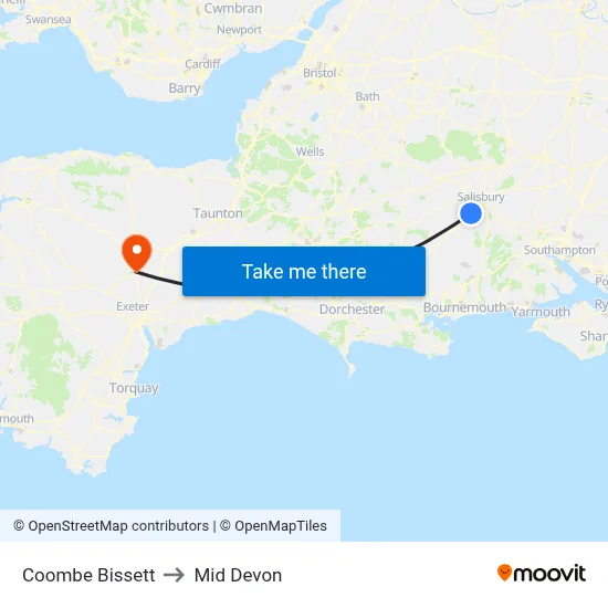 Coombe Bissett to Mid Devon map
