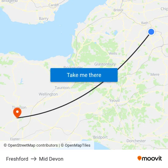 Freshford to Mid Devon map