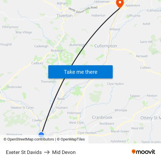 Exeter St Davids to Mid Devon map