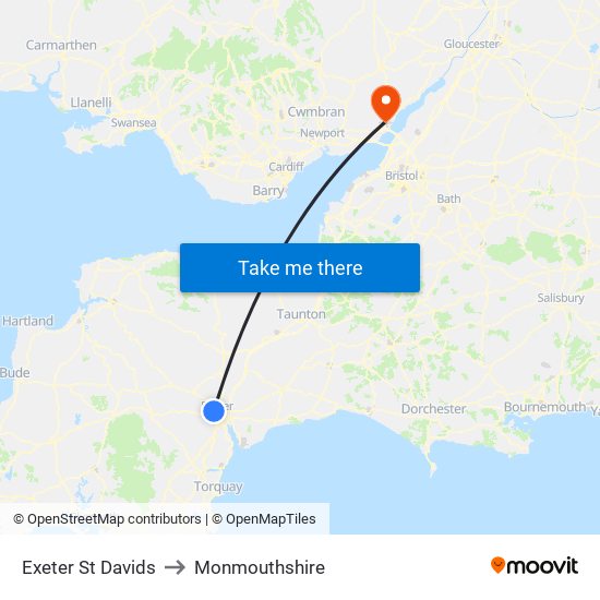 Exeter St Davids to Monmouthshire map