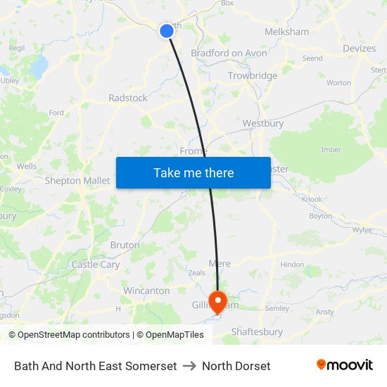 Bath And North East Somerset to North Dorset map