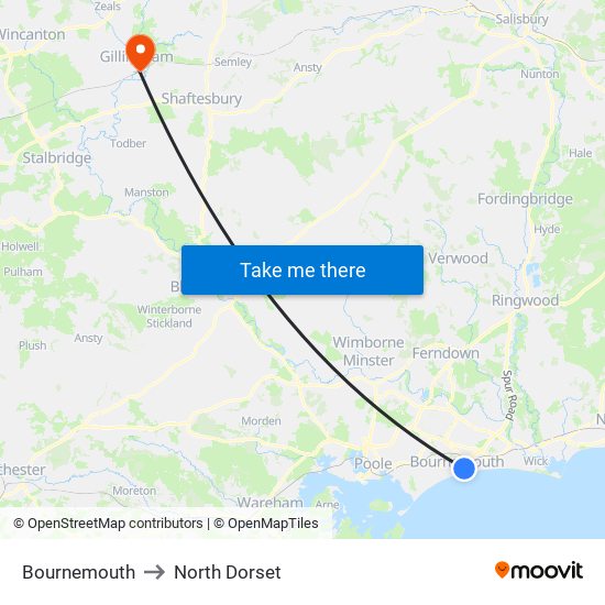 Bournemouth to North Dorset map