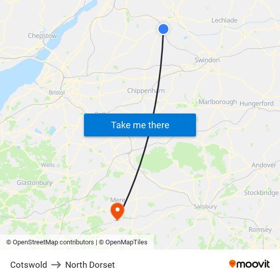 Cotswold to North Dorset map