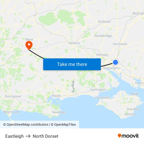 Eastleigh to North Dorset map