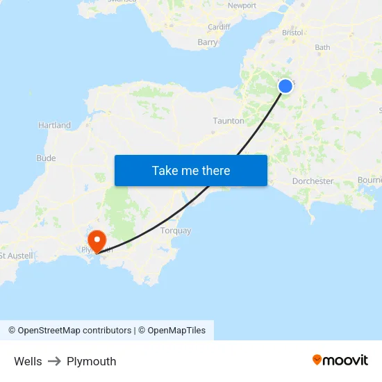 Wells to Plymouth map