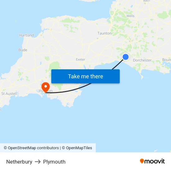 Netherbury to Plymouth map