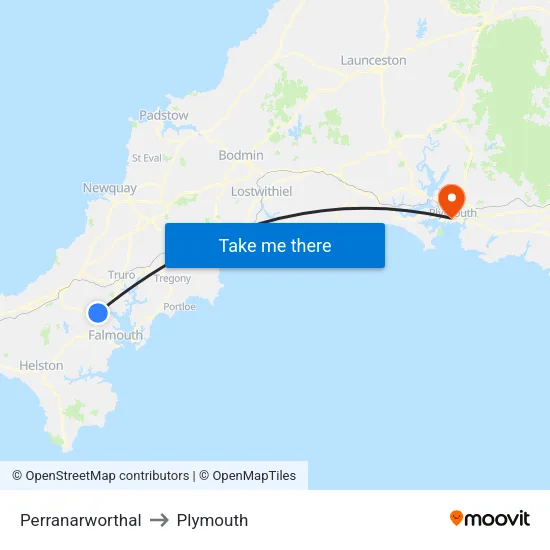 Perranarworthal to Plymouth map