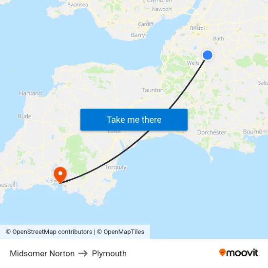 Midsomer Norton to Plymouth map