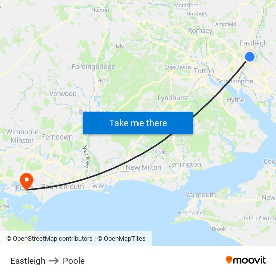 Eastleigh to Poole map