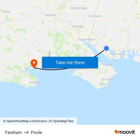 Fareham to Poole map