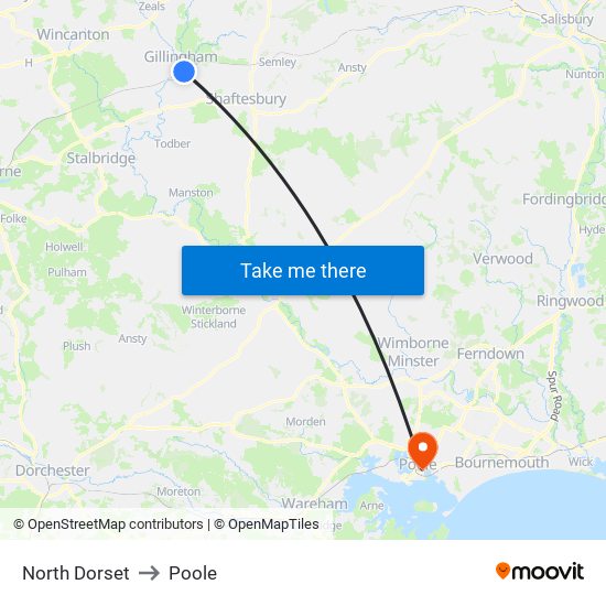 North Dorset to Poole map