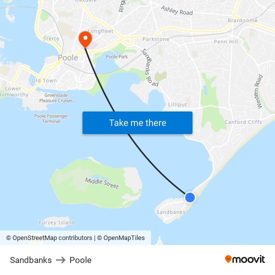 Sandbanks to Poole map