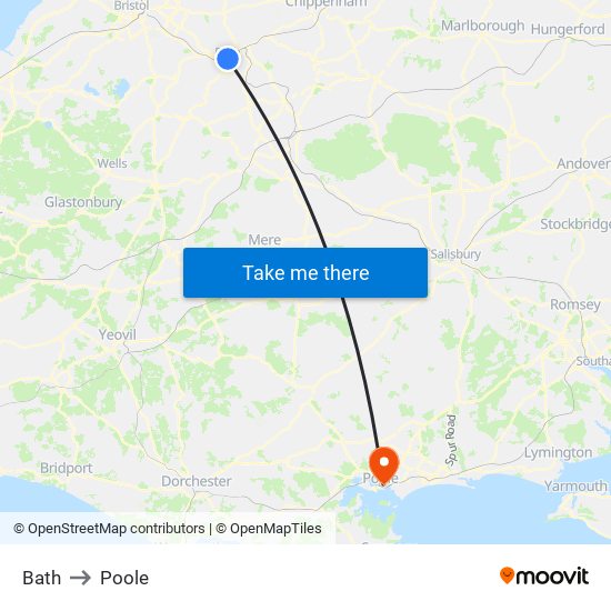Bath to Poole map