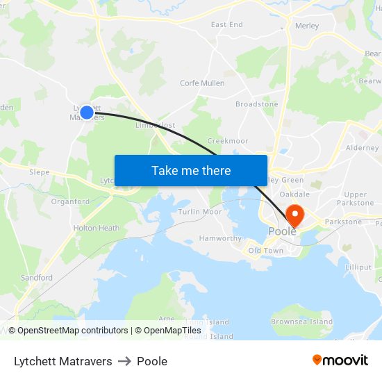 Lytchett Matravers to Poole map