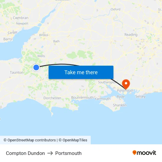 Compton Dundon to Portsmouth map