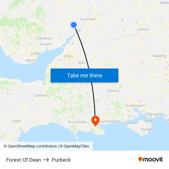 Forest Of Dean to Purbeck map