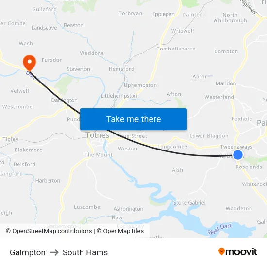 Galmpton to South Hams map