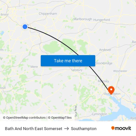 Bath And North East Somerset to Southampton map