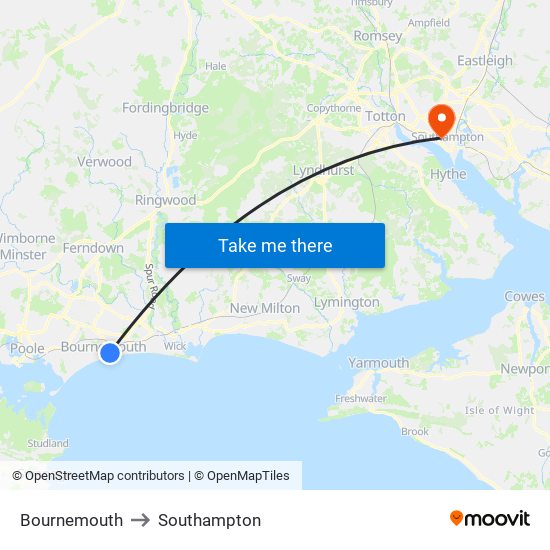 Bournemouth to Southampton map