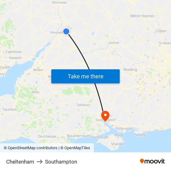 Cheltenham to Southampton map