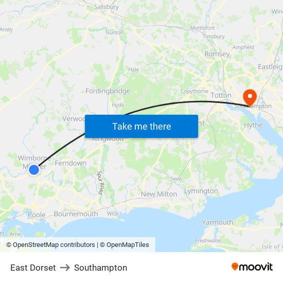 East Dorset to Southampton map