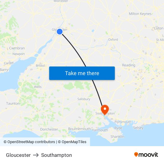 Gloucester to Southampton map