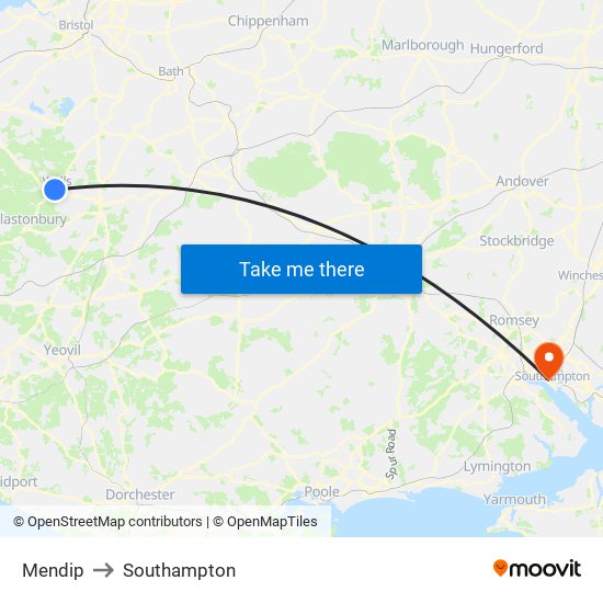 Mendip to Southampton map