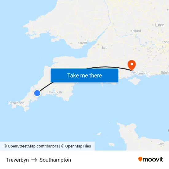Treverbyn to Southampton map