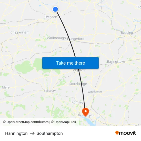 Hannington to Southampton map