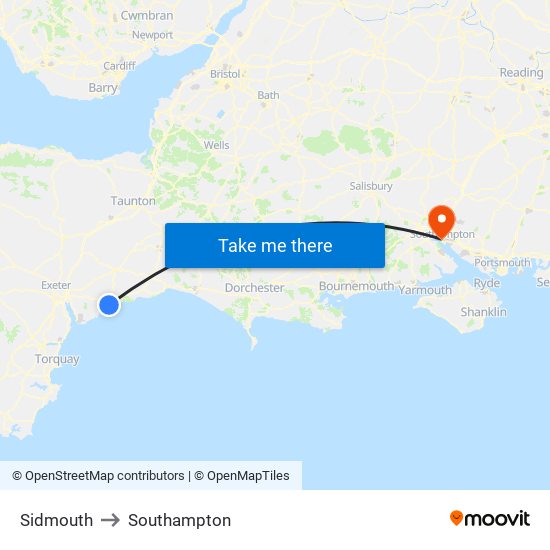 Sidmouth to Southampton map