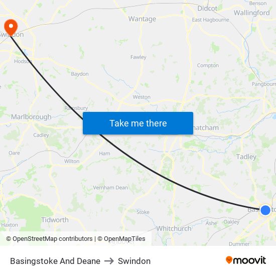Basingstoke And Deane to Swindon map
