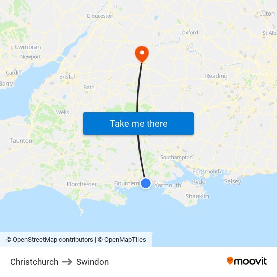 Christchurch to Swindon map