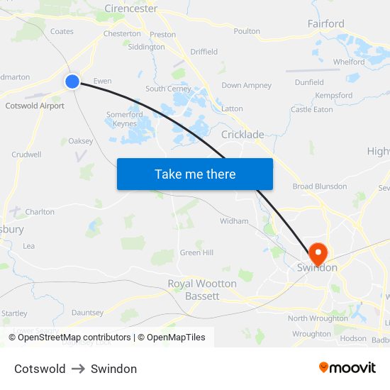 Cotswold to Swindon map