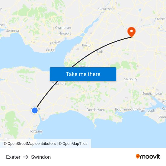 Exeter to Swindon map