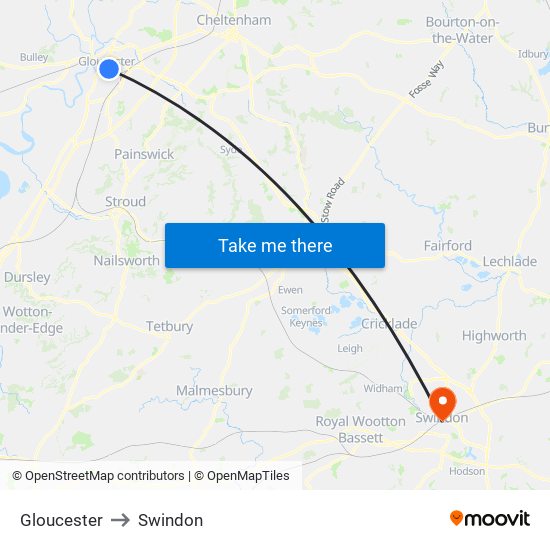 Gloucester to Swindon map